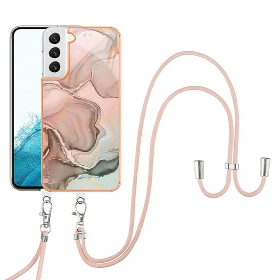 Mantto for Samsung Galaxy S22 Plus Case, with Lanyard Adjustable Strap, Marble Pattern Soft TPU Bumper Hard PC Back Shockproof Protective Glossy Stylish Durable Phone Case for Women Girls,Rosegold