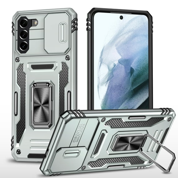 Mantto for Samsung Galaxy S22 Plus Magnetic Slim Case,Slide Camera Protection Slip Guard Grids Pattern Hybrid Bumper Shockproof Kickstand Cover.For Samsung Galaxy S22 Plus,Gray