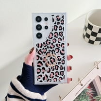 Mantto for Samsung Galaxy S23 Case, Cute Leopard / Cow Print / Lines Fashion Design Glitter Diamond Ring Kickstand Cover for Women Girls, Shockproof Durable TPU Transparent Slim Phone Case,C