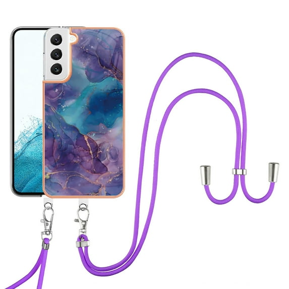 Mantto for Samsung Galaxy S23 Case, with Lanyard Adjustable Strap, Marble Pattern Soft TPU Bumper Hard PC Back Shockproof Protective Glossy Stylish Durable Phone Case for Women Girls,Purple