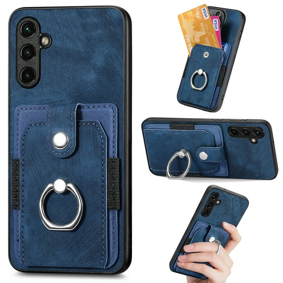 Mantto for Samsung Galaxy S23 FE Back Wallet Case,with Elastic Card Holder,Shockproof PU Leather 360° Rotation Ring Kickstand Support Magnetic Car Mount Phone Case for Women Men,Blue