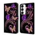 thumbnail image 1 of Mantto for Samsung Galaxy S23 Plus Wallet Case for Women Men,Fashion Painted Pattern PU Leather Magnetic Clasp Flip Protective Case with Kickstand Card Slots Phone Case,Purple Flowers & Butterflies, 1 of 8