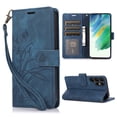 thumbnail image 1 of Mantto for Samsung Galaxy S23 Ultra Embossed Pattern Wallet Case with Wrist Strap, Premium Retro PU Leather Magnetic Flip Kickstand Function Credit Card Holder Shockproof Slim Phone Case,Blue, 1 of 7