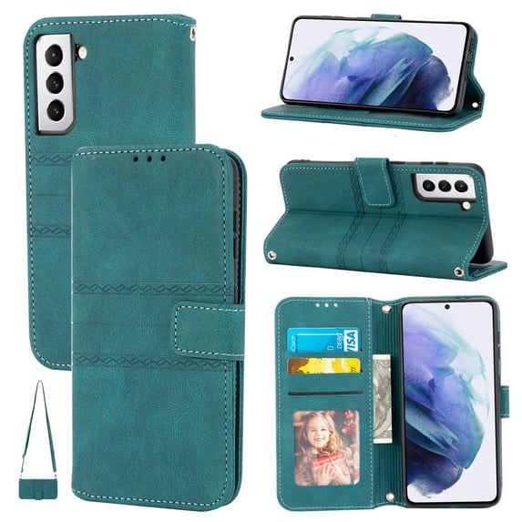 Mantto for Samsung Galaxy S23 Wallet Case, PU Leather with Long Crossbody Strap Card Slots Soft TPU Inner Shockproof Protective Flip Cover Phone Case for Samsung Galaxy S23 6.1",Darkgreen