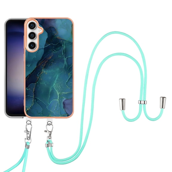 Mantto for Samsung Galaxy S24 Case, with Lanyard Adjustable Strap, Marble Pattern Soft TPU Bumper Hard PC Back Shockproof Protective Glossy Stylish Durable Phone Case for Women Girls,Green