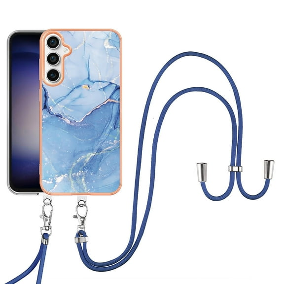 Mantto for Samsung Galaxy S24 Case, with Lanyard Adjustable Strap, Marble Pattern Soft TPU Bumper Hard PC Back Shockproof Protective Glossy Stylish Durable Phone Case for Women Girls,Blue