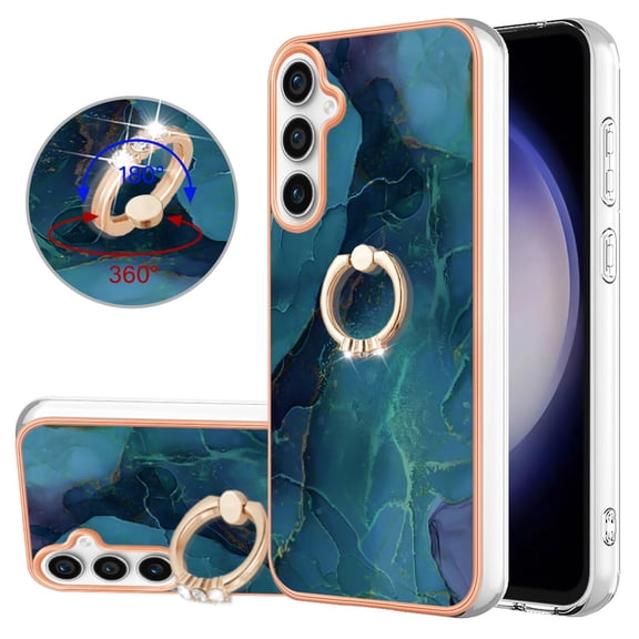 Mantto For Samsung Galaxy S24 Case,Ring Holder Stand Marble Pattern 3 in 1 Rugged Shockproof Hybrid Hard PC Soft Rubber Bumper Drop Protective Girls Women Boy Men Phone Cases,Green