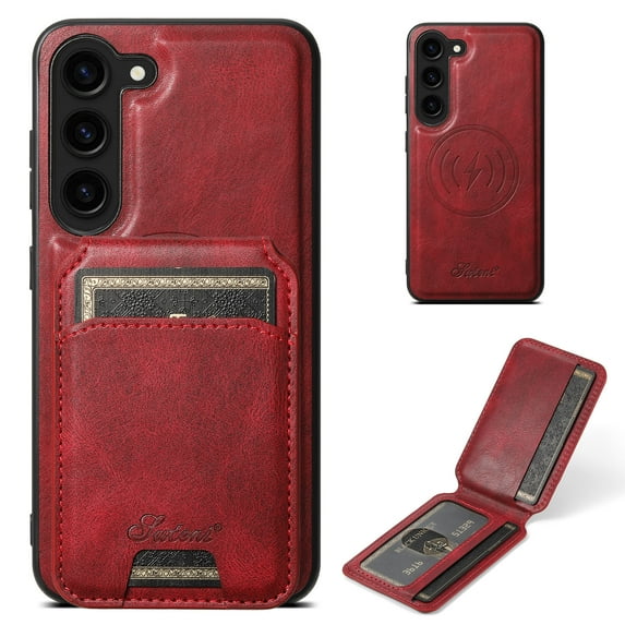 Mantto for Samsung Galaxy S24 Detachable 2-in-1 Case with Card Pocket,Compatible with Magsafe Wireless Charging,Shockproof Premium PU Leather Credit Card Slots Kickstand Phone Case,Red