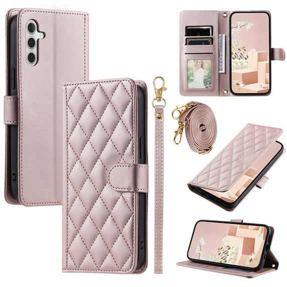 Mantto for Samsung Galaxy S24 Plus Wallet Case with Detachable Wrist Strap & Shoulder Strap,Shockproof Luxury PU Leather Purse Credit Card Slots Magnetic Flip Kickstand Crossbody Phone Case, Rosegold