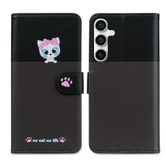 Mantto for Samsung Galaxy S24 Plus Wallet Case with Wrist Strap,Cute Animal Pattern PU Leather Magnetic Clasp Folio Flip Kickstand Credit Card Slots & Cash Pocket Shockproof Slim Phone Case, Darkgray