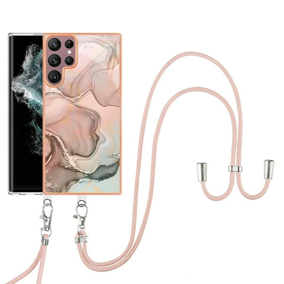 Mantto for Samsung Galaxy S24 Ultra Case, with Lanyard Adjustable Strap, Marble Pattern Soft TPU Bumper Hard PC Back Shockproof Protective Glossy Stylish Durable Phone Case for Women Girls,Rosegold