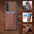 thumbnail image 1 of Mantto for Samsung Galaxy S24 Vintage Denim Pattern PU Leather Wallet Case with Card Slots Holder, Magnetic Cover Support Car Mount Holder, Full Coverage Shockproof Protection Case, Brown, 1 of 8