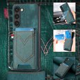 thumbnail image 1 of Mantto for Samsung Galaxy S24 Vintage Denim Pattern PU Leather Wallet Case with Card Slots Holder, Magnetic Cover Support Car Mount Holder, Full Coverage Shockproof Protection Case, Green, 1 of 8