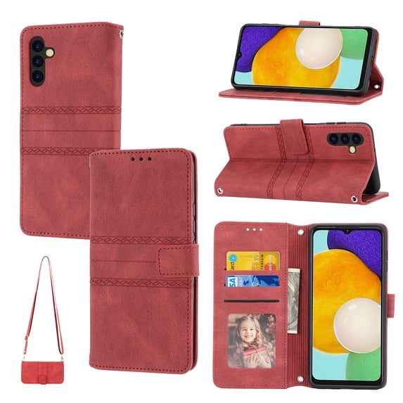 Mantto for Samsung Galaxy S24 Wallet Case, PU Leather with Long Crossbody Strap Card Slots Soft TPU Inner Shockproof Protective Flip Cover Phone Case for Samsung Galaxy S24,Red