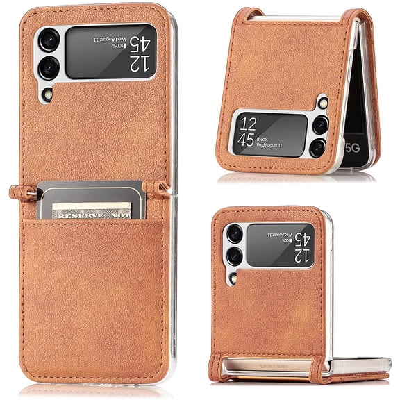 Mantto for Samsung Galaxy Z Flip 3 Case, Slim Flit Premium Lychee Leather + Hard PC Galaxy Z Flip 3 Wallet Case with Card Slots Protective Phone Case for Samsung Galaxy Z Flip 3 5G Case (Yellow)