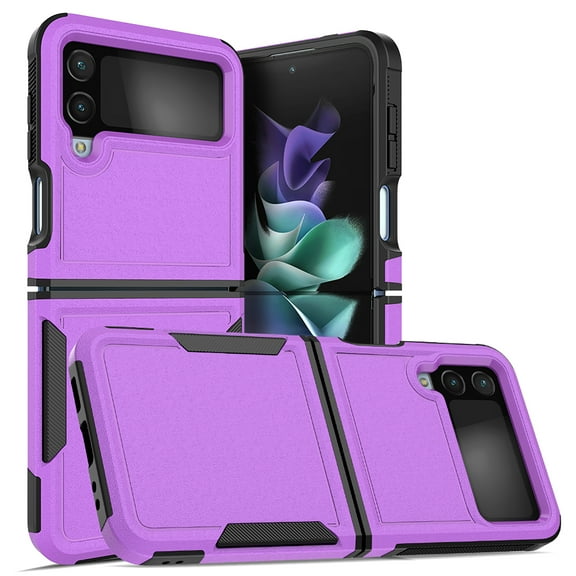 Mantto for Samsung Galaxy Z Flip 4 Slim Case,Stylish 2 in 1 Military Grade Armor PC+TPU Silicone Hybrid Rugged Shockproof Glossy Camera Lens Protective Anti-drop Fit Back Phone Cover.Purple