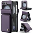 thumbnail image 1 of Mantto for Samsung Galaxy Z Flip 6 Case with Card Holder, Premium PU Leather Back Flip Wallet Case for Women Men with RFID Blocking Card Slots Magnetic Clasp Shockproof Kickstand Phone Cover,Purple, 1 of 7
