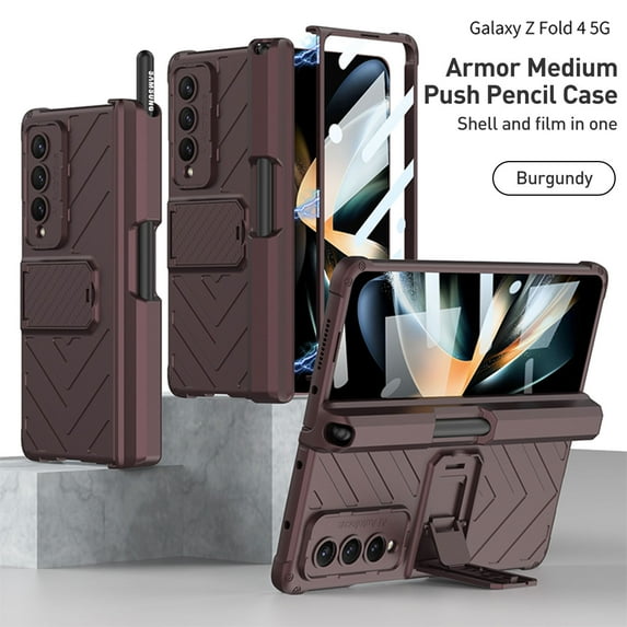 Mantto for Samsung Galaxy Z Fold 4 Case with Hinge Protection, S Pen Holder & Magnetic Kickstand & Built-in Screen Protector Protective Case for Samsung Galaxy Z Fold 4, Winered