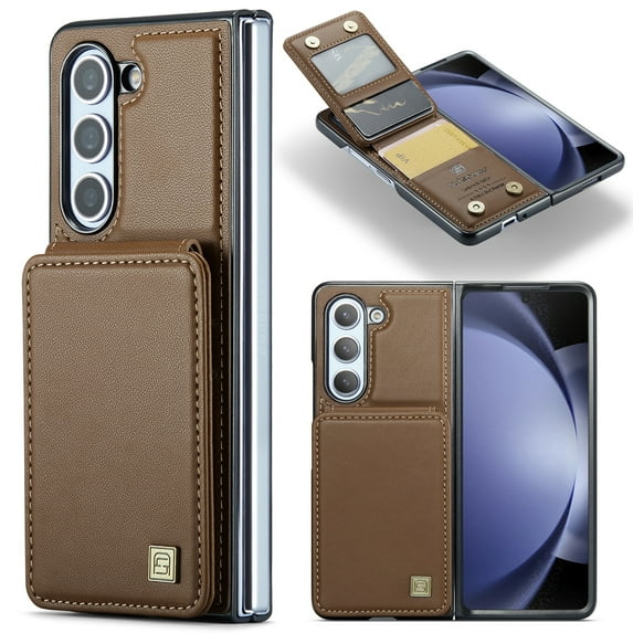 Mantto for Samsung Galaxy Z Fold 5 Case with Card Holder, Premium PU Leather Back Flip Wallet Case for Women Men with RFID Blocking Card Slots Magnetic Clasp Shockproof Kickstand Phone Cover,Brown
