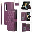 thumbnail image 1 of Mantto for Samsung Galaxy Z Fold3 Wallet Case,Crossbody Phone Case PU Leather Zipper with Wrist Strap & Shoulder Strap Flip Cover Credit Card Holder Magnetic Shockproof Protective Case,Darkpurple, 1 of 9