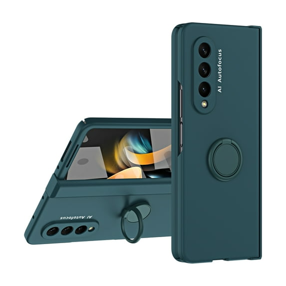 Mantto for Samsung Galaxy Z Fold4 Slim Case,Built-in Screen Protector & Rotatable Ring Bracket,Shockproof Hinge Protection Magnetic Car Mount Anti-Fingerprint Ultra Thin Phone Case,Cyan