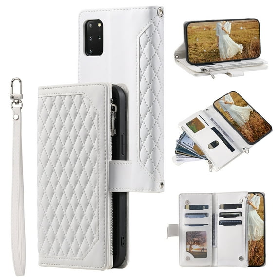 Mantto for Samsung Note 20,PU Leather Crossbody Case Purse Zipper Pocket Folio Card Slots Wallet Kickstand Phone Case with Shoulder Strap & Wrist Strap For Samsung Galaxy Note 20,
White