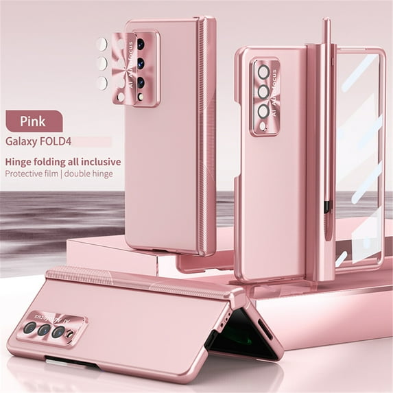 Mantto Shell Case Cover for Samsung Galaxy Z Fold4 5G 7.6" Phone, Screen Protector Pen Holder Anti-Fingerprint All-Inclusive Magnetic Hinge Protection Camera Len Protective Case for Z Fold 4, Pink