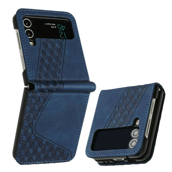 Mantto Slim Case For Samsung Galaxy Z Flip 3,Luxury PU Leather Magnetic Flip 360 Protection Shockproof Soft TPU Anti-Scratch Cover with Detachable Wrist Strap.For Samsung Galaxy Z Flip 3,Blue