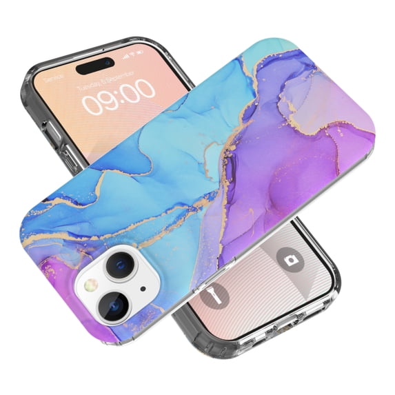 Mantto Slim Case for iPhone 15, Fashion Marble Pattern Phone Case for Women Girls, Hybrid Shockproof Full Body Protection Lightweight Cover for iPhone 15, Blue Marble