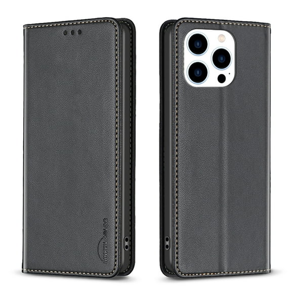 Mantto Slim Wallet Phone Case for Apple iPhone 15 Pro,Hidden Magnetic Closure Folio Flip Kickstand Credit Card Slots Shockproof Premium PU Leather Wallet Protective Phone Case,Black