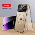 thumbnail image 1 of Mantto Transparent Slim Case for iPhone 15 Plus, Built-in Screen Protector Rugged PC + Metal Frame Shockproof Cover with Camera Lens Film Anti-Fingerprints Clear Case, Gold, 1 of 7