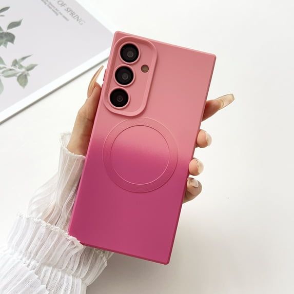 Mantto Two-color Gradient Case for Samsung Galaxy S24,with Camera Lens Protector,[Compatible with MagSafe Charging],Shockproof Lightweight TPU Ultra Thin Phone Case, Pink+Rose