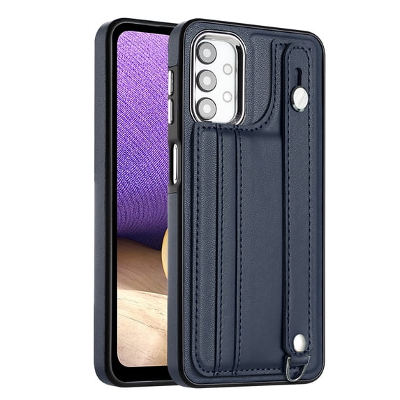 Mantto Wallet Case Compatible with Samsung Galaxy A32 5G, for Women Men, with Card Holder Slots, Shockproof Premium PU Leather Wristband Kickstand Back Phone Case for Samsung Galaxy A32 5G,Blue
