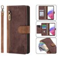 thumbnail image 1 of Mantto Wallet Case Compatible with Samsung Galaxy S21 FE, Premium PU Leather Zipper Folio Wallet RFID Blocking with Wrist Strap Magnetic Closure Built-in Kickstand Protective Case - Brown, 1 of 11