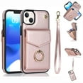 thumbnail image 1 of Mantto Wallet Case Compatible for iPhone 14 Plus, Wrist Strap Handbag PU Leather Shockproof Magnetic Case with Card Slots Finger Ring Holder Kickstand RFID Blocking Cover for iPhone 14 Plus,Rosegold, 1 of 9