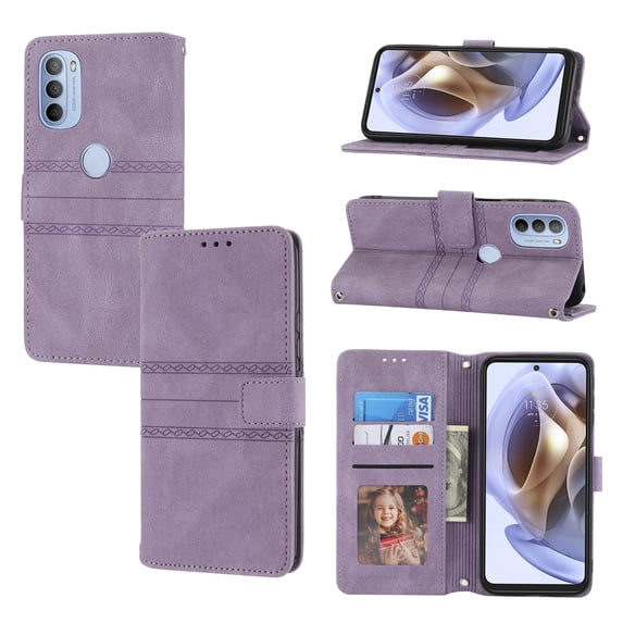 Mantto Wallet Case for Motorola Moto G Power (2022), Magnetic Closure Folio PU Leather Shockproof Hand Strap Full Body Credit Card Slot Kickstand Cover For Motorola Moto G Power (2022), Lightpurple