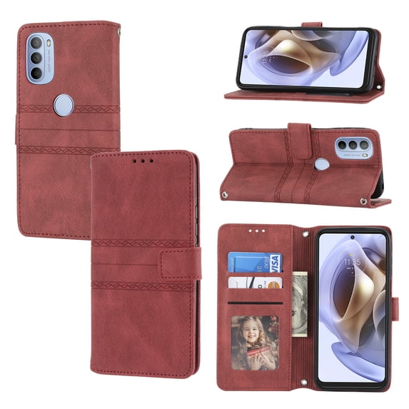 Mantto Wallet Case for Motorola Moto G Power (2022), Magnetic Closure Folio PU Leather Shockproof Hand Strap Full Body Credit Card Slot Kickstand Cover For Motorola Moto G Power (2022), Red