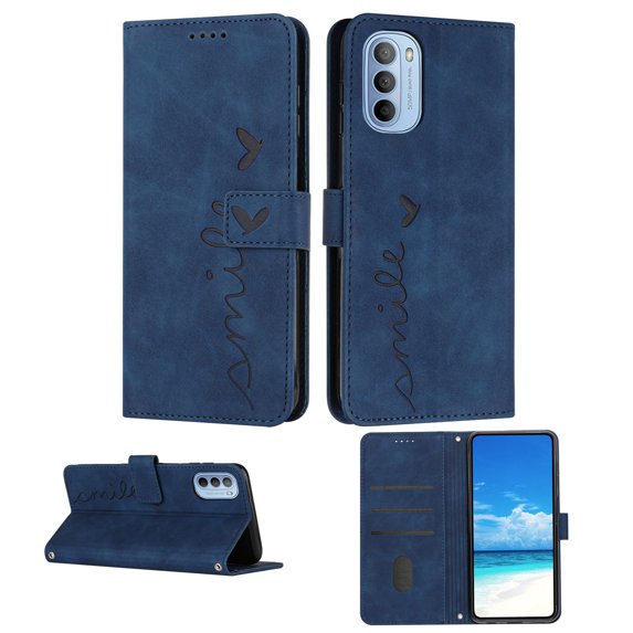 Mantto Wallet Case for Motorola Moto G51 5G 6.8 inch,with Card Slots Detachable Wrist Strap,PU Leather Magnetic Closure Flip Stand Phone Case Cover,Blue
