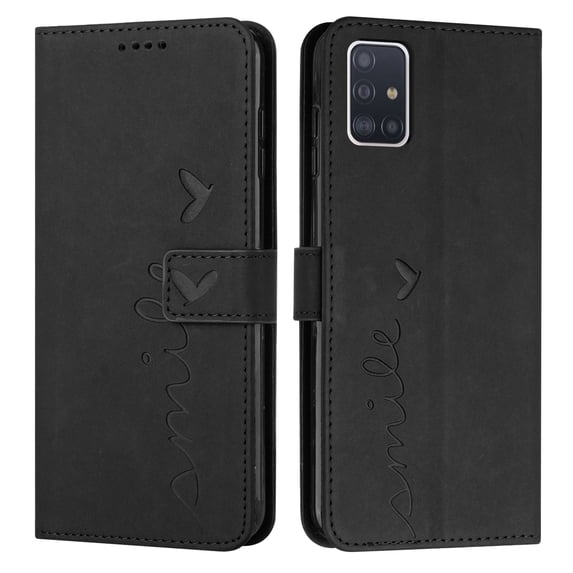 Mantto Wallet Case For Samsung A51 Case 5G, Magnetic Closure Heart Patterned Embossed PU Leather Kickstand Credit Card Holder Slots Wrist Strap Flip Folio Cover for Samsung Galaxy A51 5G,Black