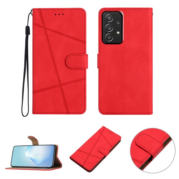 Mantto Wallet Case for Samsung A53 5G, Slim Premium Credit Card Holder Wallet Case with Wrist Strap Leather Stand Magnetic Flip Folio Shockproof Cover for Samsung Galaxy A53 5G, Red