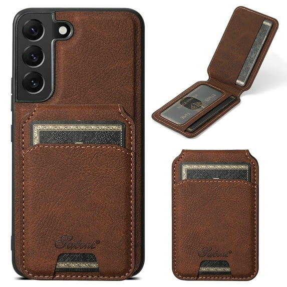 Mantto Wallet Case for Samsung Galaxy S22 Detachable Card Slots Flip Kickstand Purse Cover, Magnetic Case Compatible with MagSafe, Shockproof PU Leather Slim Case for Galaxy S22, Brown