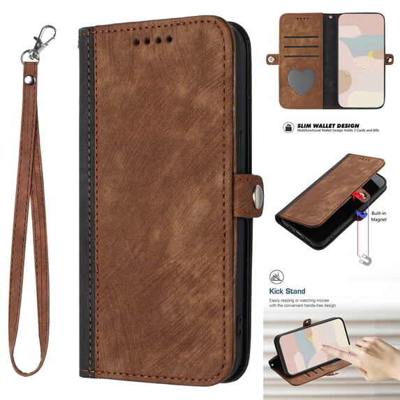 Mantto Wallet Case for Samsung Galaxy S23 FE, Premium PU Leather Flip Case with Card Slots Holder Detachable Wrist Strap, Shockproof Kickstand Purse Phone Cover for Samsung Galaxy S23 FE, Brown