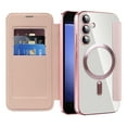 thumbnail image 1 of Mantto Wallet Case for Samsung Galaxy S24,Compatible with Magsafe Charging,Luxury PU Leather Plating Magnetic Flip RFID Blocking Card Slots Phone Case with Anti-scratch Lens Film,Pink, 1 of 8