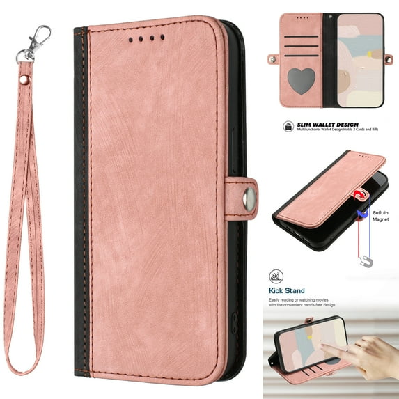 Mantto Wallet Case for Samsung Galaxy S24, Premium PU Leather Flip Case with Card Slots Holder Detachable Wrist Strap, Shockproof Kickstand Purse Phone Cover for Samsung Galaxy S24, Pink