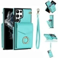 thumbnail image 1 of Mantto Wallet Case for Samsung Galaxy S24 Ultra, Accordion Purse Card Holder Case with Finger Ring Kickstand RFID Blocking Wrist Strap, Stylish PU Leather Shockproof Protection Phone Cover, Mint, 1 of 9