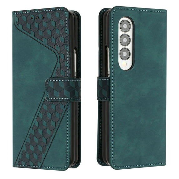 Mantto Wallet Case For Samsung Galaxy Z Fold 3,Luxury Leather Magnetic Flip Card Slots Stand 360 Protection Shockproof Soft TPU Cover with Detachable Wrist Strap.For Samsung Galaxy Z Fold 3,Green