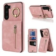 thumbnail image 1 of Mantto Wallet Case for Samsung S22, Slim Premium Credit Card Slot, Zipper Wallet Case with Ring Holder Kickstand Leather Magnetic Flip Back Shockproof Cover for Samsung Galaxy S22, Pink, 1 of 10
