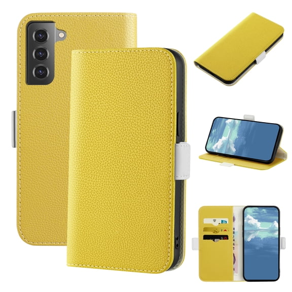 Mantto Wallet Case for Samsung Galaxy S21 FE 5G 6.4 inch,Premium PU Leather Slim Fit Magnetic Flip Kickstand Card Slots Protective Case,Yellow