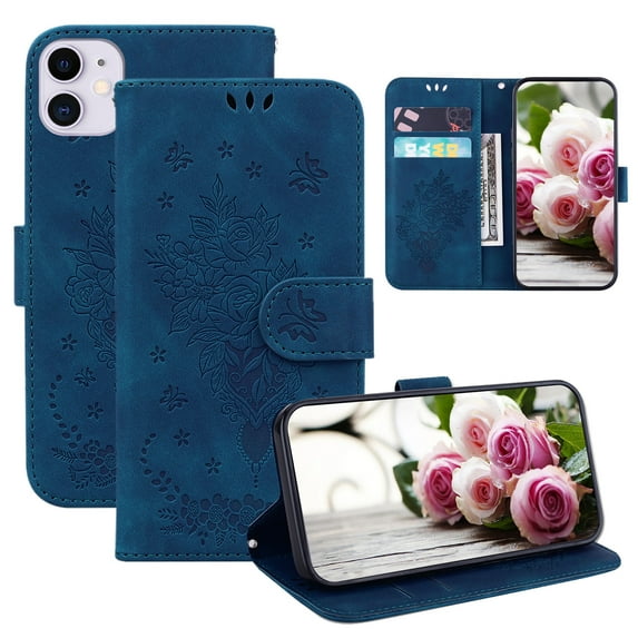 Mantto Wallet Case for iPhone 11,Shockproof PU Leather Flip Wallet with Wrist Strap Magnetic Kickstand Case Cover,Blue