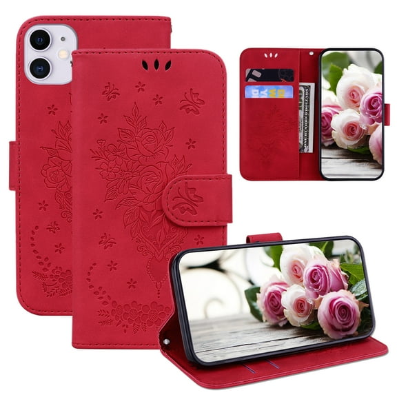 Mantto Wallet Case for iPhone 11,Shockproof PU Leather Flip Wallet with Wrist Strap Magnetic Kickstand Case Cover,Red